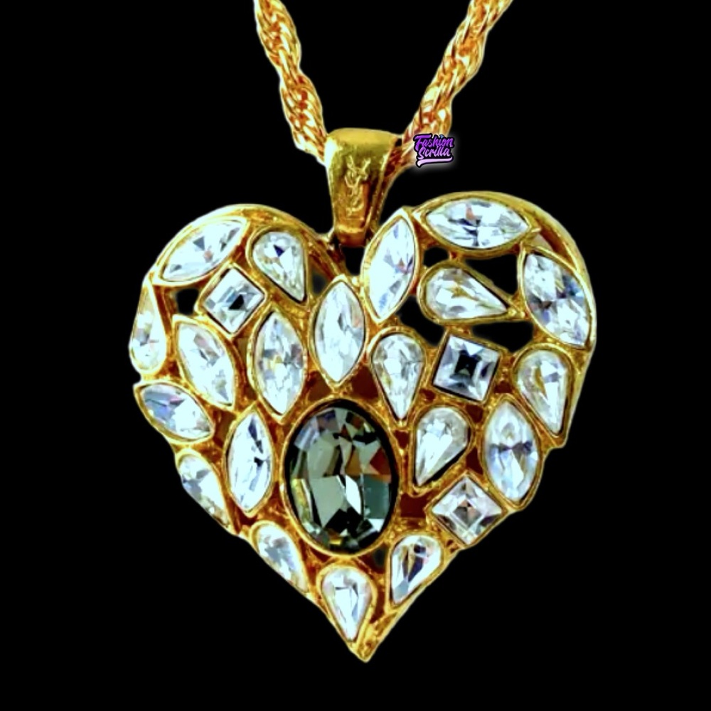 Yves Saint Laurent Gold XL Heart crystal Necklace - Picture 16 of 16